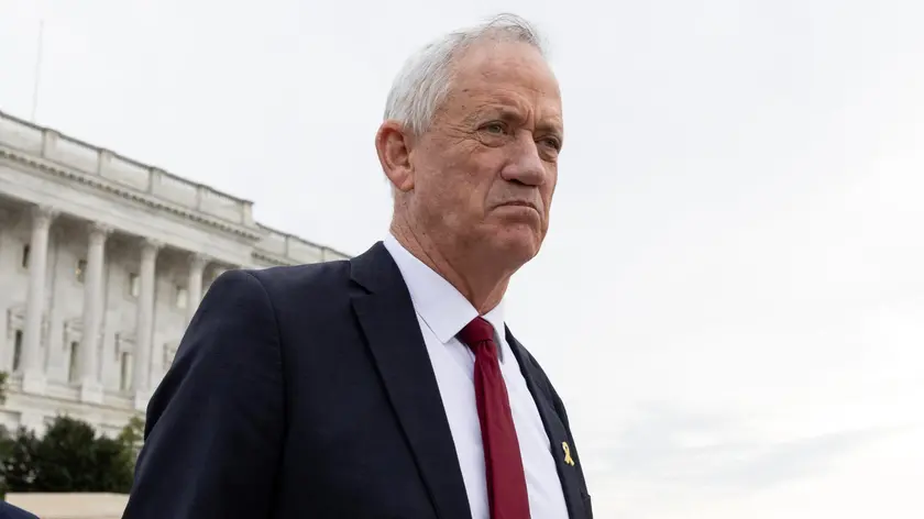 epa11199280 Israel's War Cabinet member Benny Gantz walks outside the US Capitol Building following a meeting with Senate Minority Leader Mitch McConnell (not pictured) in Washington, DC, USA, 04 March 2024. Israel's War Cabinet member Benny Gantz met with US Vice President Kamala Harris at the White House and later with Senate Minority Leader Mitch McConnell. Gantz received a rebuke from Prime Minister of Israel Benjamin Netanyahu for his current visit to Washington. EPA/MICHAEL REYNOLDS