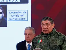 epa10392433 Mexican Secretary of National Defense Luis Cresencio Sandoval speaks during a morning press conference at the National Palace in Mexico City, Mexico, 06 January 2023. At least 29 people were killed in a wave of violence that swept northern Mexico following the arrest of Ovidio 'El Raton' Gumzan, one of the sons of notorious drug lord Joaquin 'El Chapo' Guzman. Cresencio Sandoval said 10 of those killed were members of the Mexican Armed Forces and 19 belonged to the heavily armed criminal organizations that sparked the violence. EPA/Jose Mendez