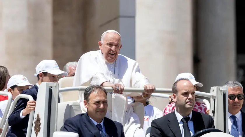 epa11371213 Pope Francis at the end of the mass on World Children's Day, Vatican City, 26 May 2024. The World Children's Day celebration move to St. Peter's Square on 26 May, to be presided over by Pope Francis, and will culminate with the Angelus and the Pope's greeting to children from around the world. EPA/MASSIMO PERCOSSI