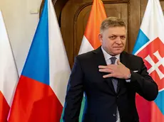 epa11184036 Slovak Prime Minister Robert Fico prepares for a family photo during the meeting of the Visegrad Group (V4) Prime Ministers in Prague, Czech Republic, 27 February 2023. EPA/MARTIN DIVISEK