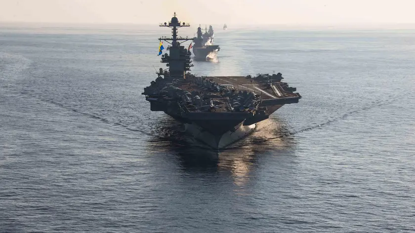 epa10908678 (FILE) - A handout file photo made available by the US Navy shows the aircraft carrier USS Gerald R. Ford (CVN 78) in the Ionian Sea, part of the Mediterranean Sea, 04 October 2023 (issued 09 October 2023). In response to the Hamas attack on Israel, the United States has begun moving the USS Gerald R. Ford Carrier Strike Group to the eastern Mediterranean, US Defense Secretary Austin announced on 08 October 2023, adding that the US will provide Israel with additional equipment and ammunition. The US naval force includes aircraft carrier USS Gerald R. Ford (CVN-78), cruiser USS Normandy (CG 60) as well as the destroyers USS Thomas Hudner (DDG 116), USS Ramage (DDG 61), USS Carney (DDG 64) and USS Roosevelt (DDG 80). Hundreds of Israelis and Palestinians have died after the militant group Hamas launched an unprecedented attack on Israel from the Gaza Strip on 07 October 2023. EPA/US NAVY/MC2 JACOB MATTINGLY HANDOUT HANDOUT EDITORIAL USE ONLY/NO SALES