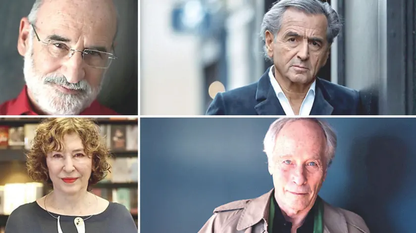 In alto a sinistra, in senso orario Fernando Aramburu, Bernard-Henri Lévy, Richard Ford, Azar Nafisi