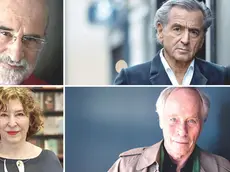 In alto a sinistra, in senso orario Fernando Aramburu, Bernard-Henri Lévy, Richard Ford, Azar Nafisi