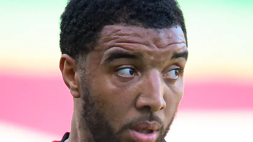 Watford's Troy Deeney gestures during the English Premier League soccer match between Burnley and Watford at the Turf Moor Stadium in Burnley, Thursday, June 25, 2020. (Peter Powell/Pool via AP)