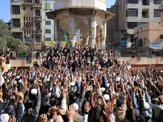 epaselect epa11174615 Supporters of Muttahida Shariat Mahaz Pakistan conservative party gather to protest against a recent judgement passed by the Chief Justice of Pakistan, Qazi Faez Isa, in Peshawar, Pakistan, 23 February 2024. Supporters of Pakistani Islamist parties rallied against the Chief Justice's remarks, alleging blasphemy. The protest, led by groups including Tehreek-e-Labaik Pakistan, denounced Chief Justice Qazi Faez Isa's comments in a case involving an Ahmadi community member. The court's decision to grant bail to the accused, who faced blasphemy charges for distributing Islamic literature, sparked outrage. Police warned protesters to remain peaceful as demonstrations erupted in cities like Karachi and Peshawar. The Supreme Court refuted allegations, calling the campaign against Chief Justice Isa 'absolutely wrong,' amid claims linking the controversy to political motives, including grievances against former Prime Minister Imran Khan. EPA/BILAWAL ARBAB