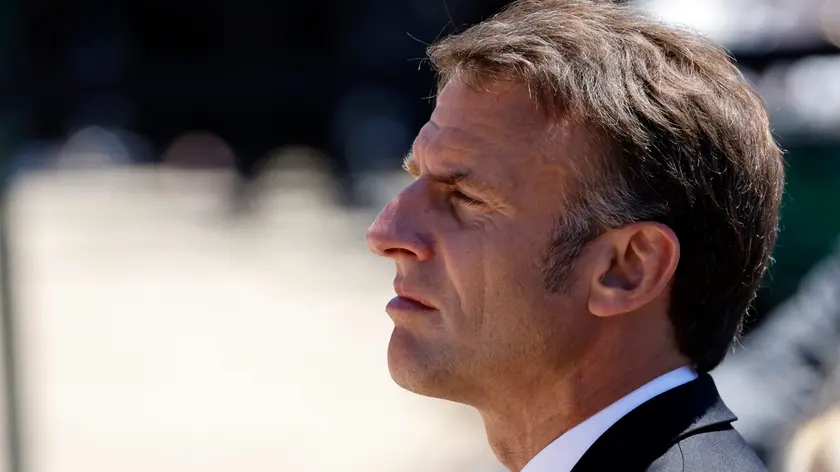 epa11402300 French President Emmanuel Macron attends a ceremony marking the 80th anniversary of the massacre of 643 persons by Nazi German forces, in Oradour-sur-Glane, southwestern France, 10 June 2024. On 10 June 1944, just four days after the Allied forces landed on the Normandy coast on D-Day, 643 inhabitants, including 247 children, were massacred in the village of Oradour-sur-Glane in southwestern France, by German Waffen-SS soldiers belonging to the 2nd SS Panzer Division 'Das Reich'. EPA/LUDOVIC MARIN / POOL MAXPPP OUT