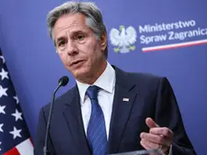 epa11600003 US Secretary of State Antony Blinken speaks during a joint press conference with Polish Foreign Minister Radoslaw Sikorski (not pictured) after their meeting at the Foreign Ministry's headquarters in Warsaw, Poland, 12 September 2024. Blinken is on a visit to Poland on 12 September, where he will discuss deepening defense and energy cooperation and supporting Ukraine, according to the US State Department. EPA/LESZEK SZYMANSKI POLAND OUT