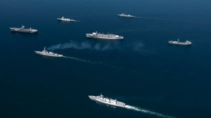 epa08476649 A handout picture provided by the US Navy shows the navy vessel (in alphabetical order) the Royal Canadian Navy Halifax-class frigate HMCS Fredericton, the German Navy Bremen-class frigate FGS Luebeck, the German Navy Rhone-Class replenishment oiler FGS Rhoen, the Royal Norwegian Navy Fridtjof Nansen-class frigate HNoMS Otto Suerdrup, the US Navy Blue Ridge-class command and control ship USS Mount Whitney, the US Navy Arleigh Burke-class guided-missile destroyer USS Donald Cook, and the US Navy Supply-class fast-combat support ship USNS Supply during the Baltic Operations (BALTOPS) 2020 military exercise in the Baltic Sea, 08 June 2020 (issued 10 June 2020). Air and maritime forces from 19 NATO countries and its partner nations take part in the 49th Baltops exercise from 07 to 16 June in the Baltic Sea. EPA/Kyle Steckler / US NAVY HANDOUT HANDOUT EDITORIAL USE ONLY/NO SALES