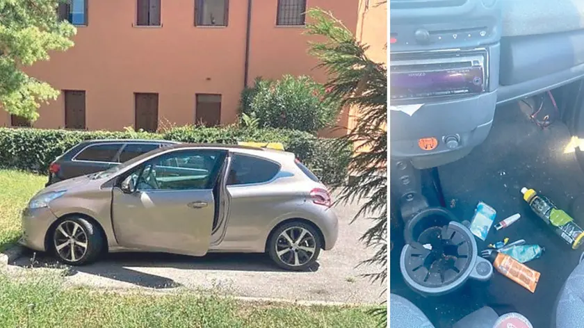 Un’auto aperta dai malviventi nella zona di via Caltanissetta. A destra l’interno di un’altra vettura ripulita