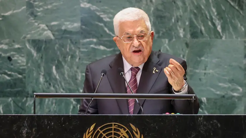 epa11626262 President of the Palestinian Authority, Mahmoud Abbas speaks during the General Debate of the 79th session of the United Nations General Assembly at United Nations Headquarters in New York, New York, USA, 26 September 2024. The annual high-level General Debate gathers world leaders from 24 to 28 September, and 30 September under the theme, 'Leaving no one behind: acting together for the advancement of peace, sustainable development and human dignity for present and future generations'. EPA/SARAH YENESEL