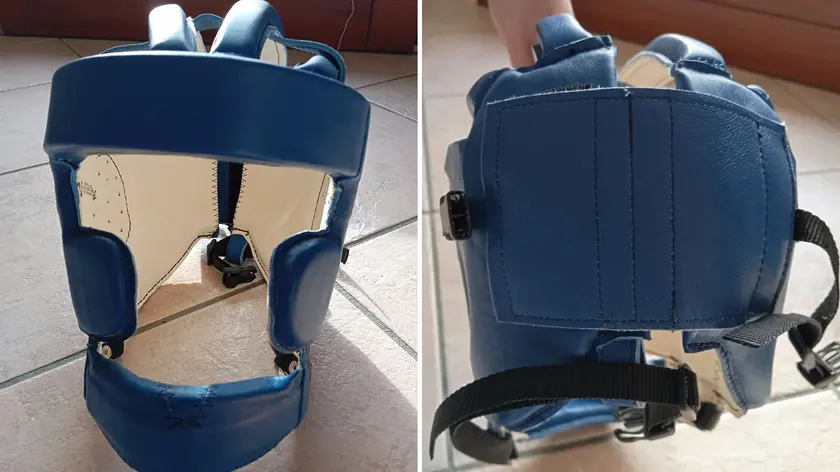 Due immagini del casco studiato per le persone che soffrono di epilessia