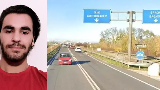 Giordano Sanginiti, 21 anni, e il luogo dell'incidente in cui ha perso la vita