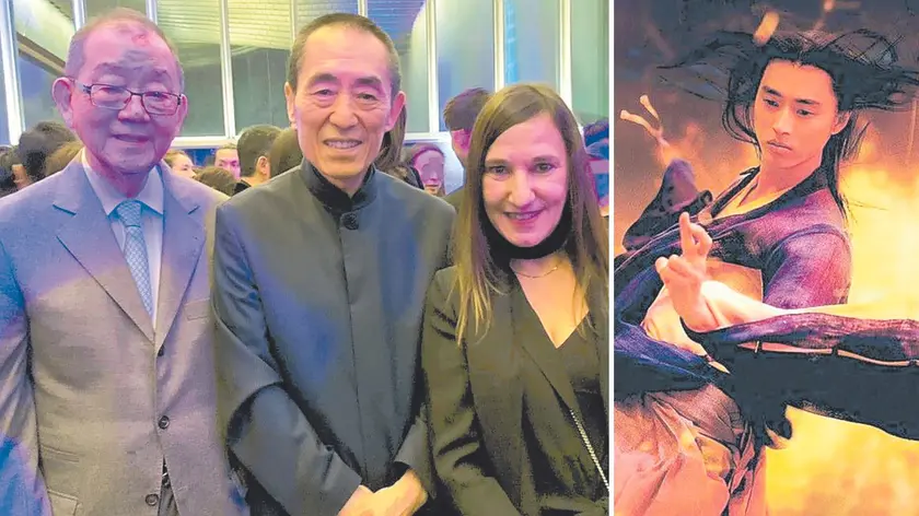 Sabrina Baracetti (Feff) assieme a due Gelsi d’Oro di quest’anno: Chiu Fu-sheng e, al centro, Zhang Yimou