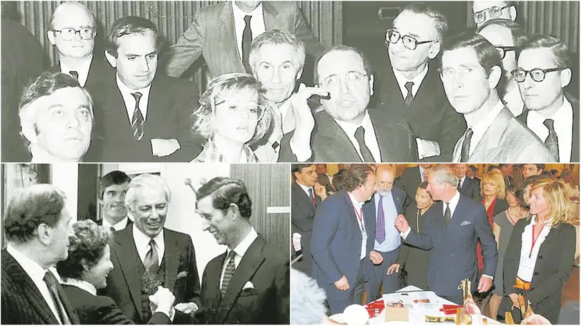 Nelle foto dall'alto: il 28 ottobre 1984 l’allora principe di Galles, oggi re Carlo III, visitò l’Aula del consiglio regionale; con Maseri, il cardiologo friulano era stato scelto dalla regina e frequenti sono stati i contatti con l’attuale nuovo re; nell’aprile 2009 all’ambasciata britannica a Roma c’era anche Dall’Ava a rappresentare il prosciutto di San Daniele