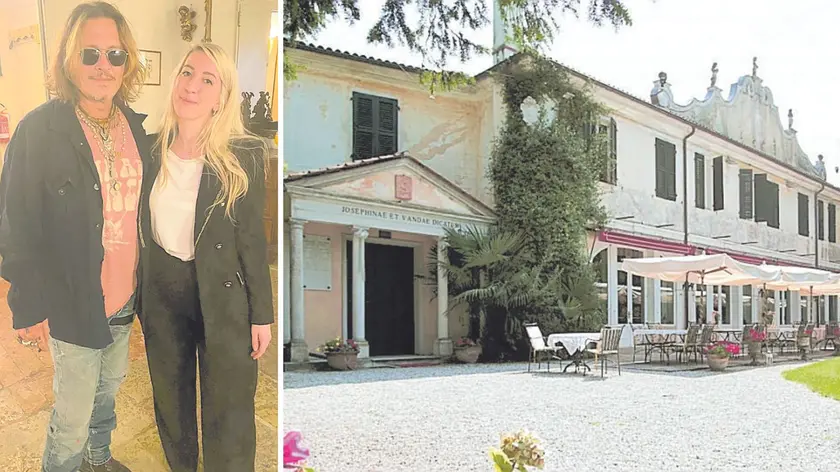 Johnny Depp con Beatrice Ricci Luppis a Pasiano e una veduta di Villa Luppis