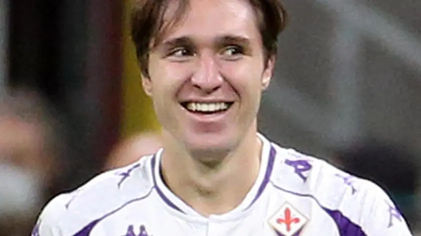 Fiorentina's Federico Chiesa jubilates after scoring the goal during the Italian Serie A soccer match Inter FC vs ACF Fiorentina at the Giuseppe Meazza stadium in Milan, Italy, 26 September 2020. ANSA/MATTEO BAZZI