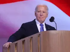 epa11556110 US President Joe Biden addresses the audience on the opening night of the Democratic National Convention (DNC) at the United Center in Chicago, Illinois, USA, 19 August 2024. The 2024 Democratic National Convention is being held from 19 to 22 August 2024, during which delegates of the United States' Democratic Party will vote on the party's platform and ceremonially vote for the party's nominee for president, Vice President Kamala Harris, and for vice president, Governor Tim Walz of Minnesota, for the upcoming presidential election. EPA/JUSTIN LANE