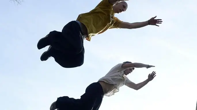 Czech youths practice their parkour skills in a park in Prague, Czech Cepublic, 24 April 2012. 'ANSA /FILIP SINGER