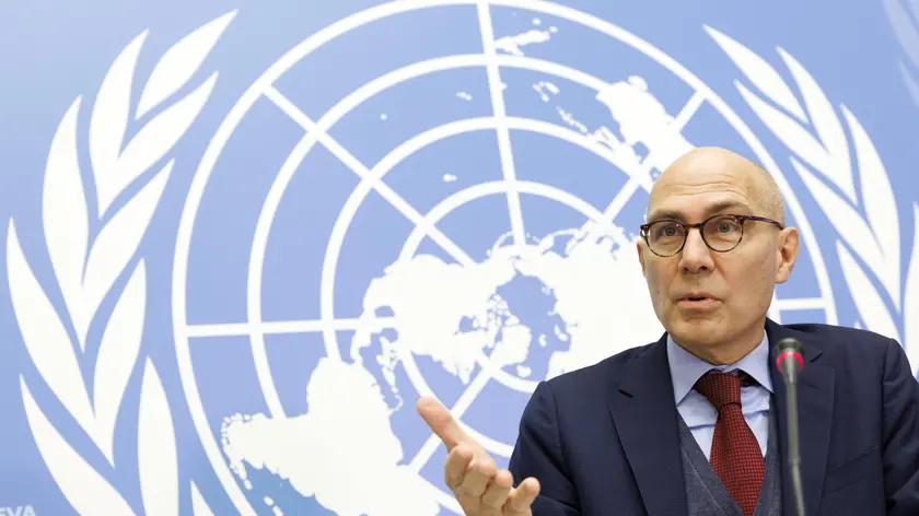 epa10356227 The UN High Commissioner for Human Rights Volker Turk (Tuerk) talks to the media during a new press conference, at the European headquarters of the United Nations in Geneva, Switzerland, 09 December 2022. EPA/SALVATORE DI NOLFI SWITZERLAND OUT