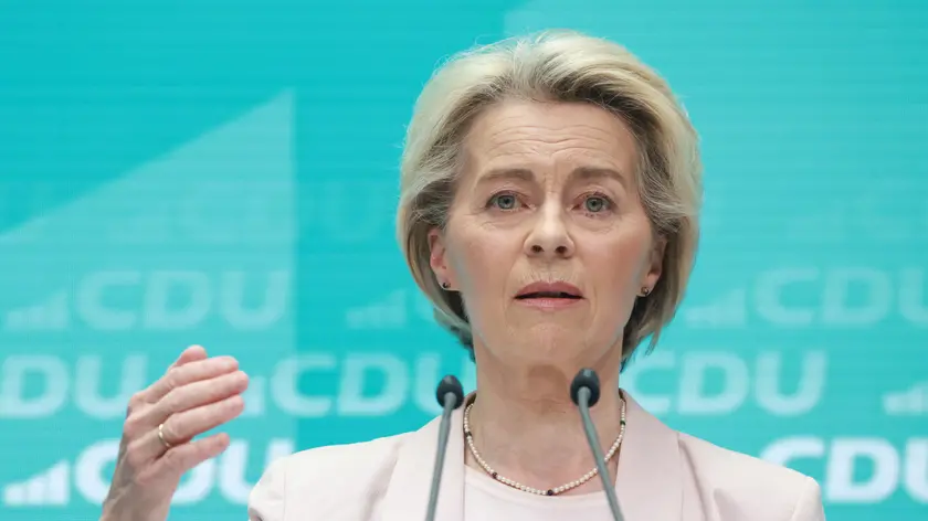 epa11402084 European Commission President Ursula von der Leyen speaks during a press conference at the Christian Democratic Union (CDU) party's headquarters in Berlin, Germany, 10 June 2024. The European Parliament elections took place across EU member states from 06 to 09 June 2024. The elections in Germany were held on 09 June. EPA/CLEMENS BILAN