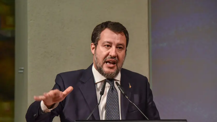 Il ministro dei trasporti Matteo Salvini al convegno su 'La transizione energetica in Italia e il futuro della mobilità a Milano', Milano 27 Ottobre 2023 ANSA/MATTEO CORNER