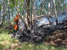 In corso le operazioni di spegnimento in una zona particolarmente impervia