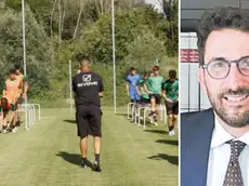 Il Pordenone si allena al centro sportivo De Marchi; a destra Alessandro Calcagno, avvocato rappresentante dei dipendenti sportivi del club neroverde
