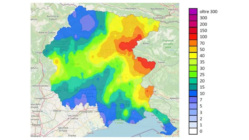 Mappa delle precipitazioni nelle ultime 12 ore