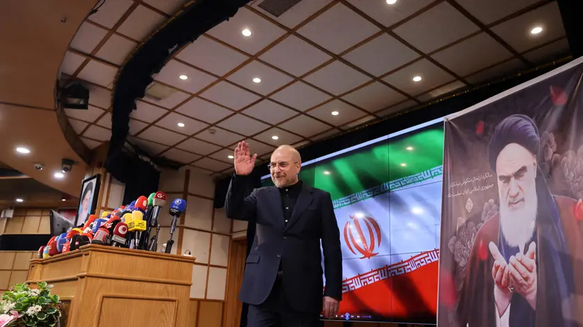 epa11387332 Speaker of the Parliament of Iran, Mohammad Bagher Ghalibaf, leaves the media center after registering his candidacy on the last day of registration for the Iranian presidential election at the Interior Ministry in Tehran, Iran, 03 June 2024. Iran will hold its presidential election on 28 June 2024. EPA/ABEDIN TAHERKENAREH
