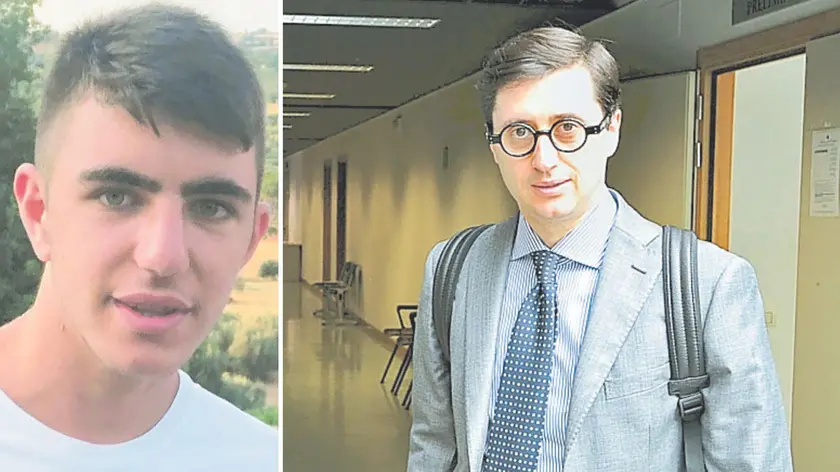 Lorenzo Parelli e, a destra, l’avvocato Stefano Buonocore dopo l’udienza a Udine (foto Petrussi)