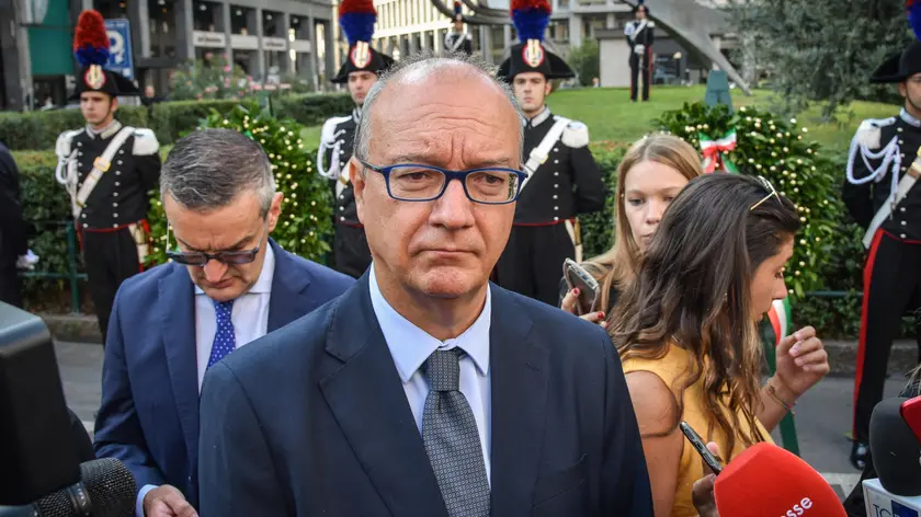 Il ministro dell’Istruzione Giuseppe Valditara alla cerimonia di commemorazione del generale Carlo Alberto Dalla Chiesa presso il Monumento al Carabiniere in piazza Diaz, Milano, 03 Settembre 2024. ANSA/MATTEO CORNER