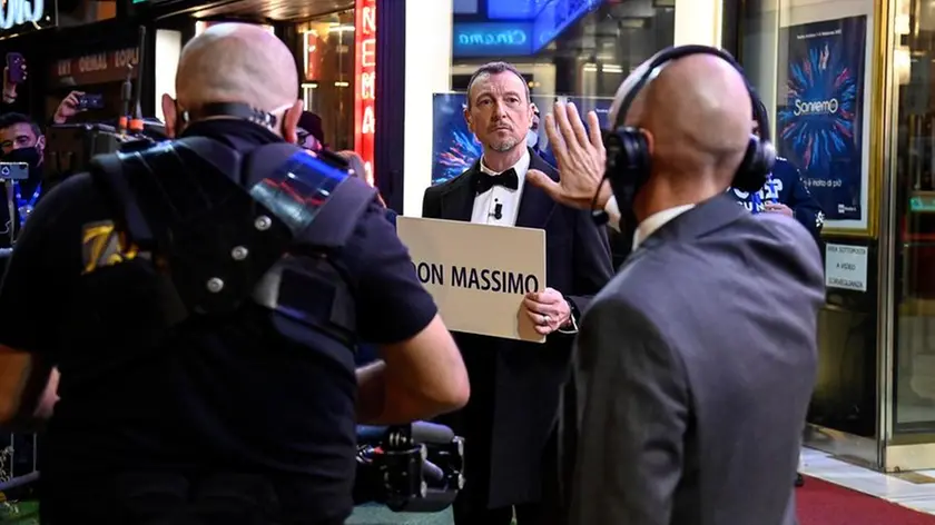 Sanremo Festival host and artistic director, Amadeus outside the Ariston theatre during the 72nd Sanremo Italian Song Festival, Sanremo, Italy, 01 February 2022. The music festival runs from 01 to 05 February 2022. ANSA/RICCARDO ANTIMIANI