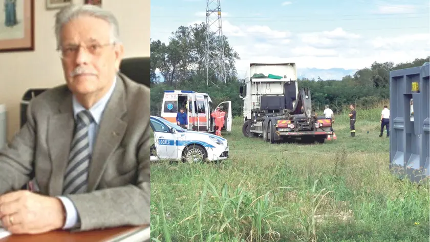 La vittima Felice Zonni, 74 anni, titolare della Blossom. E a destra il luogo dell'incidente