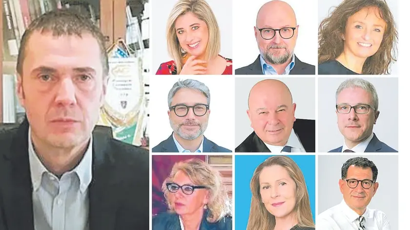 Da sinistra, il sindaco Alessandro Ciriani, Cristina Amirante (Pordenone cambia), Alberto Parigi (Pordenone cambia), Monica Cairoli (Pordenone cambia), Emanuele Loperfido (Fratelli d’Italia), Walter De Bortoli (Fratelli d’Italia), Andrea Cabibbo (Forza Italia), Guglielmina Cucci (Forza Italia), Samantha Miot (Lega) e il presidente del consiglio, Pietro Tropeano