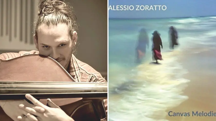 A sinistra Alessio Zoratto, a destra la copertina del suo album