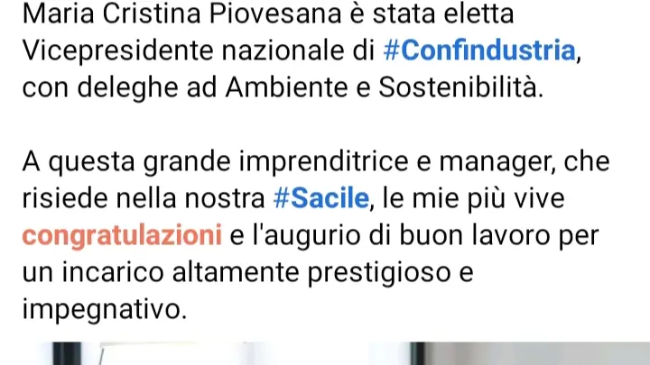 Maria Cristina Piovesana in uno scatto pubblicato dal sindaco di Sacile Carlo Spagnol