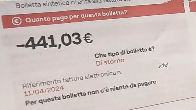 La bolletta di storno ricevuta da una utente dopo la protesta
