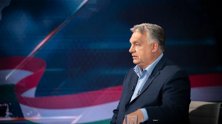 epa11395836 A handout photo made available by the Hungarian PM's Press Office shows Hungarian Prime Minister and chairman of the ruling Fidesz party Viktor Orban speaks during an interview in the Tenyek (Facts) television programme in the studio of TV2 channel in Budapest, Hungary, 07 June 2024, two days ahead of the European parliamentary and local elections in Hungary. The European Parliament elections are scheduled across EU member states from 06 to 09 June 2024. EPA/VIVIEN CHER BENKO / HUNGARIAN PM OFFICE /HANDOUT HUNGARY OUT HANDOUT EDITORIAL USE ONLY/NO SALES HANDOUT EDITORIAL USE ONLY/NO SALES