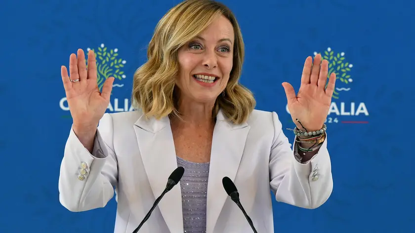 Italian Prime Minister Giorgia Meloni attends a press conference after the G7 summit at Borgo Egnazia resort in Savelletri (Brindisi), southern Italy, 15 June 2024. The 50th G7 summit brings together the Group of Seven member states leaders in Borgo Egnazia resort in southern Italy from 13 to 15 June 2024. ANSA/ETTORE FERRARI