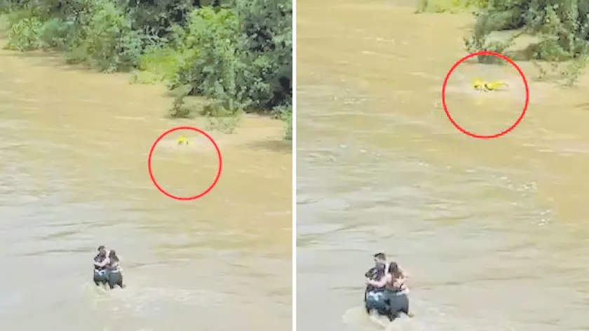 I frame del video: il pompiere si tuffa per raggiungere i tre amici