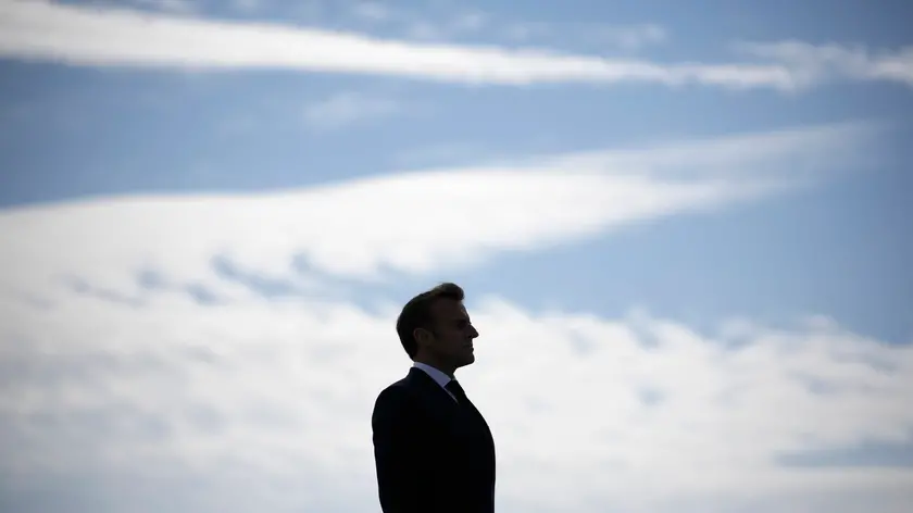 epa11420451 French President Emmanuel Macron attends a commemoration ceremony of General de Gaulle's resistance speech in Brittany on the Ile de Sein, Brittany, france, 18 June 2024. President Macron will pays homage to the 128 residents who left the island to join Britain after French Gen. Charles de Gaulle's World War II resistance call of June 18, 1940. EPA/CHRISTOPHE ENA / POOL MAXPPP OUT