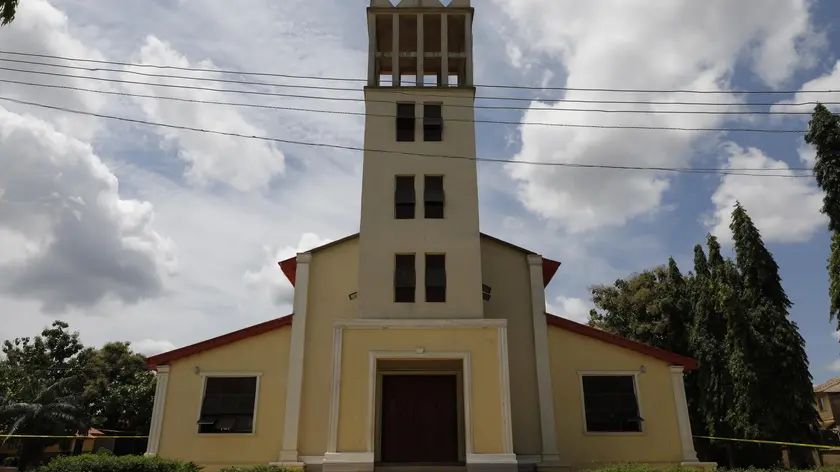 epa09999601 The St. Francis Catholic Church a day after an attack by gunmen on worshippers during a Sunday service mass in Owo, Ondo state, Nigeria, 06 June 2022. According to Ondo state authorities over 50 people were killed and numerous others injured in the attack on the St. Francis Catholic church in Owo town, southwest Nigeria, during Pentecost Sunday mass on 05 June 2022. EPA/STRINGER