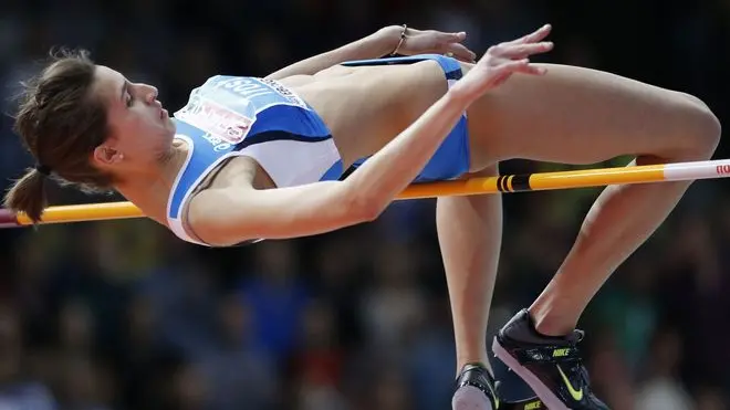 Italy's Alessia Trost makes an attempt during the women's high jump final during the Athletics European Indoor Championships in Gothenburg, Sweden, Sunday, March 3, 2013. (AP Photo/Matt Dunham)