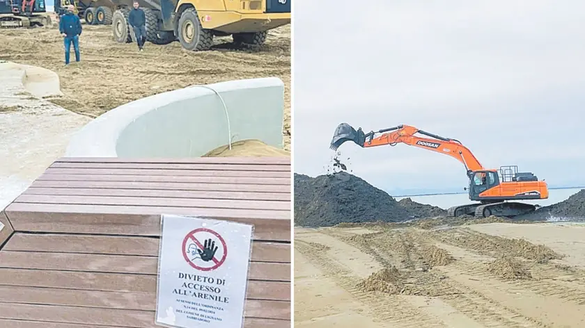 Macchine operatrici al lavoro sulle spiagge di Lignano per sistemare le spiagge danneggiate dal maltempo dello scorso novembre