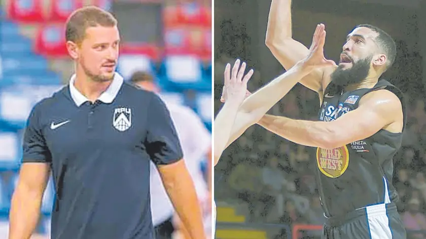 Il preparatore Daniele Missarell, a destra Jalen Cannon in azione (foto Petrussi)