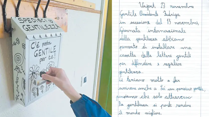 La cassetta delle lettere gentili realizzata dagli alunni e una delle missive scritte dai bambini