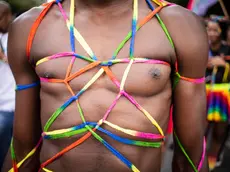 epa10272992 A member of the LGBT community attends the annual Gay Pride march in Johannesburg, South Africa, 29 October 2022. With the exception of South Africa, lesbian, gay, bisexual, and transgender (LGBT) rights in Africa are very poor compared to other areas of the world with some African countries arresting members of the gay community. EPA/KIM LUDBROOK