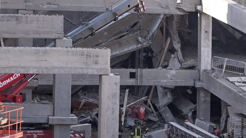 A detail in the construction site where a collapse in Florence, Italy, 16 February 2024. Two workers died and others are missing after a structural collapse on Friday at a supermarket construction site in Florence, local officials said. ANSA/CLAUDIO GIOVANNINI