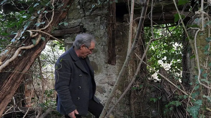 Prepotto 2 Marzo 2016. Marco Lesizza sui resti della stalla ormai coperta dai rovi dove, secondo i racconti del padre, avvenivamo le esecuzioni da parte dei partigiani alla fine della seconda guerra mondiale. Foto Petrussi