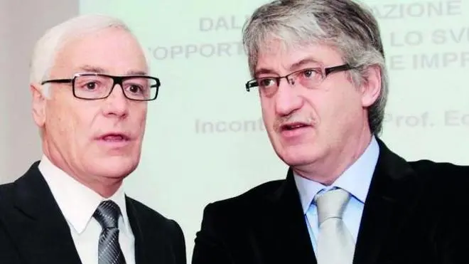 Massimo Paniccia (Presidente API) e Renzo Tondo (Presidente Friuli Venezia Giulia) all'Assemblea generale dell'Associazione piccole e medie industrie di Udine. (Udine 06/12/08)